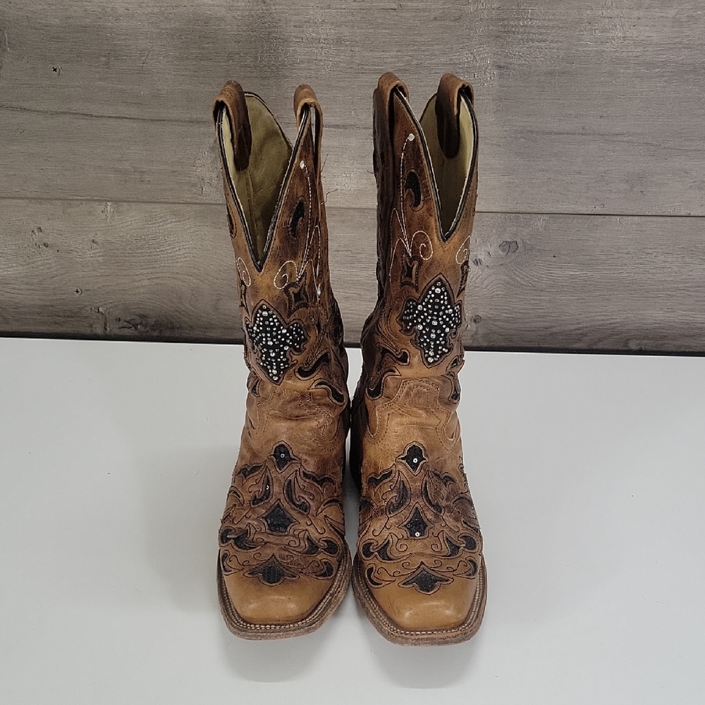 Corral Vintage Studded Brown Embellished Western Cowboy Boots Sz 8.5